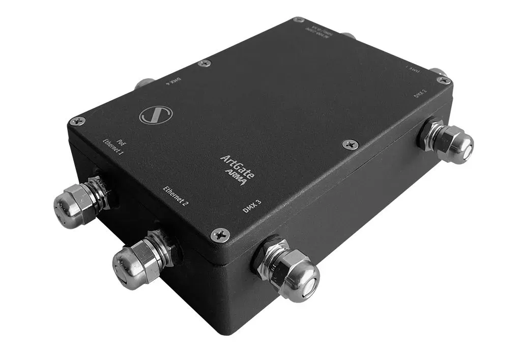 ArtGate Arma Waterproof Art-Net/sACN to DMX converter with up to four optically isolated DMX ports with built-in 2-ports ethernet switch for outdoor installation