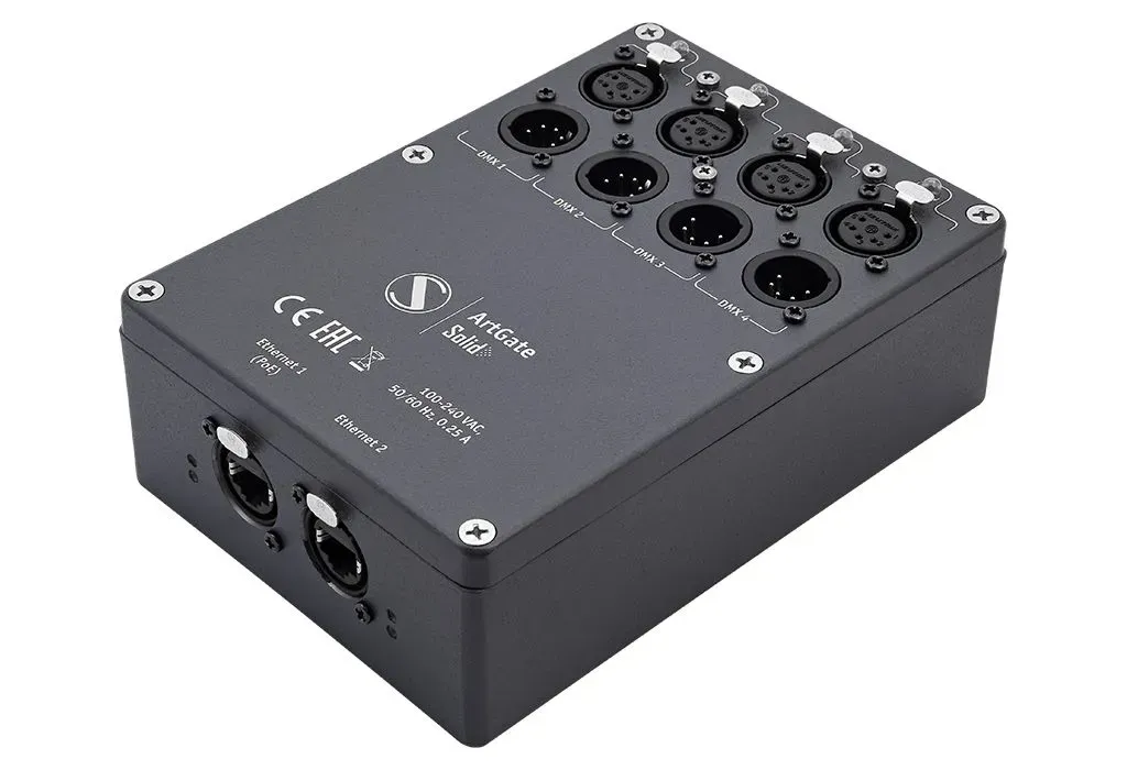 ArtGate Solid Art-Net/sACN to DMX converter with up to four optically isolated DMX ports with built-in 2-ports ethernet switch for  indoor installation