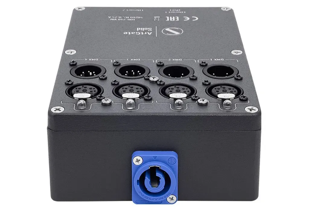 Art-Net/sACN to DMX converter with up to four optically isolated DMX ports with built-in 2-ports ethernet switch for  indoor installation