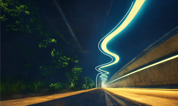 Innovative Sundrax solutions for smart city lighting management A bright cityscape with modern smart lighting management systems developed by Sundrax