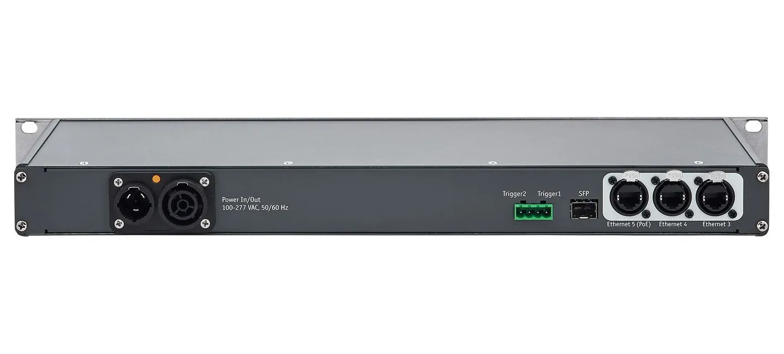 Three-in-one: Rack mountable 5-ports gigabit ethernet switch, fibre-media-converter, Art-Net/sACN to DMX converter with up to eight optically isolated DMX ports