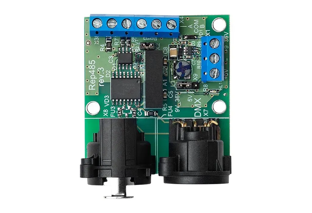 PCB optically isolated DMX repeater, booster, distributor for DMX Sundrax Entertainment