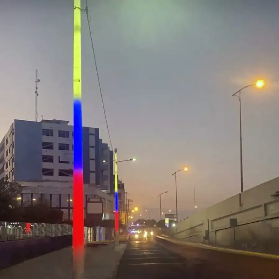 Banderas en postes de iluminación urbana