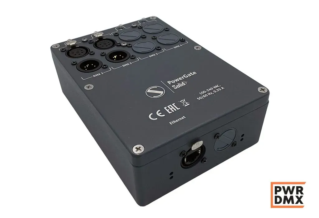 PowerGate Solid HomePlug Powerline to DMX converter with up to four optically isolated DMX ports for indoor installation Project Sundrax Entertainment