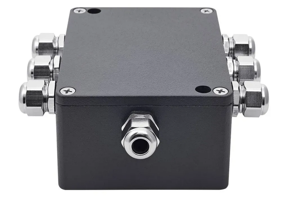 Front view of PixelGate Arma displaying four SPI output cable glands
