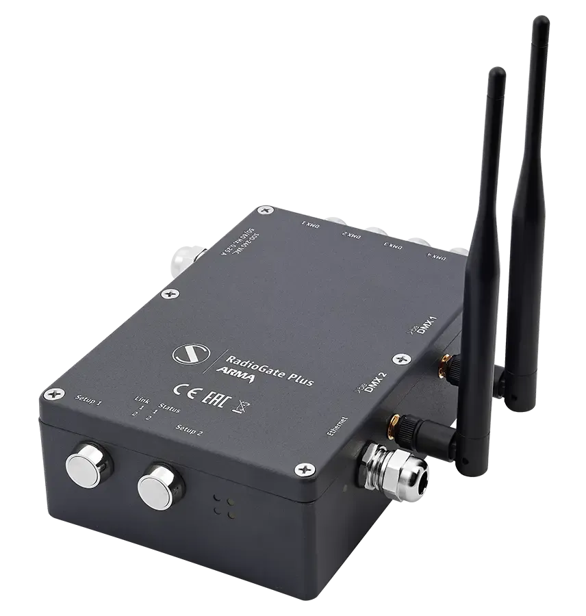 RadioGate Plus Arma All in one: Wireless waterproof DMX transceivers, Art-Net/sACN to DMX converter and DMX splitter / booster with RDM functionality for outdoor installation