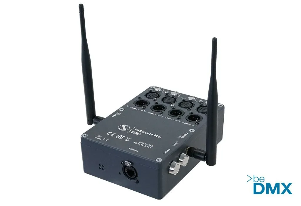 All in one: Wireless DMX transceivers, Art-Net/sACN to DMX converter and DMX splitter / booster with RDM functionality for indoor installation Sundrax Entertainment