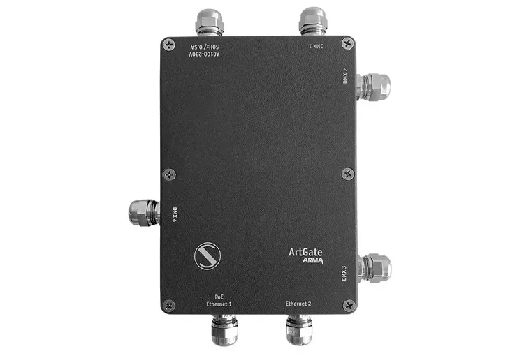 ArtGate Arma device in IP65 enclosure for DMX-to-Ethernet conversion in park lighting 