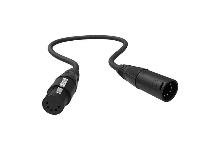 Neutrik 5-pin DMX cable, 0.5m for stage lighting A 0.5m DMX cable with 5-pin connectors, providing versatile connectivity for stage lighting equipment.