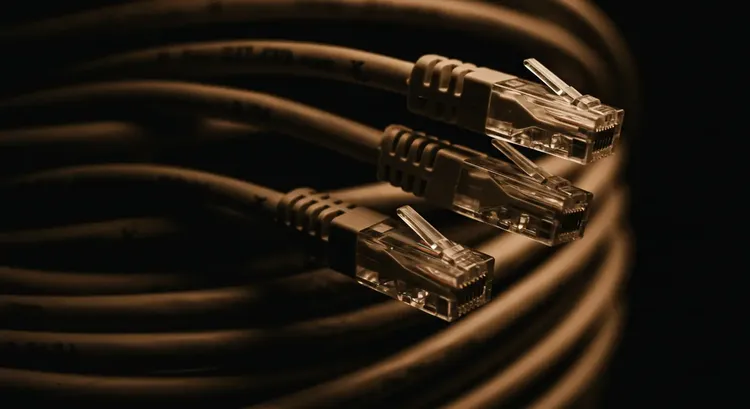Close-up of Ethernet cables used in ArtNet lighting systems