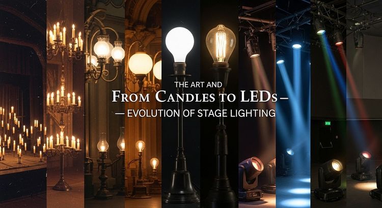 A visual timeline illustrating the transformation of stage illumination from early candlelight to modern intelligent fixtures, symbolizing the fusion of tradition and innovation.