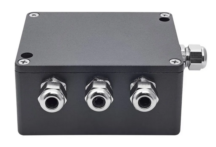 IP65-rated metal enclosure of PixelGate Arma with sealed cable glands for outdoor LED control