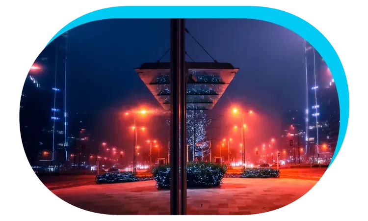 Smart pole infrastructure integrating adaptive lighting, environmental sensors, and urban connectivity.