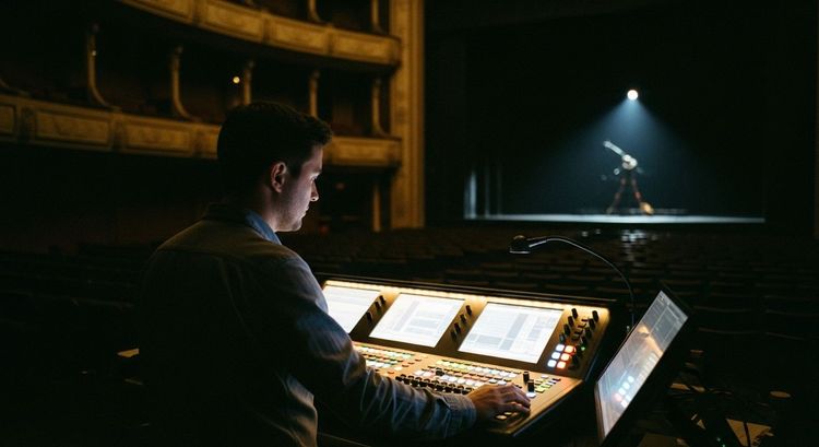 A behind-the-scenes look at the lighting designer crafting atmosphere through precision and intuition, merging artistic intent with technical expertise.