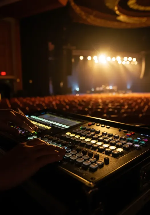 Illustration of the DMX converter connection process in a real lighting control system