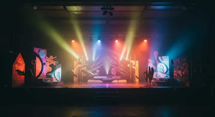Professional stage setup with lighting controlled via ArtNet protocol High-efficiency networked lighting control, and seamless integration for professional stage productions, making it ideal for searches related to ArtNet, stage lighting, and lighting technology advancements.