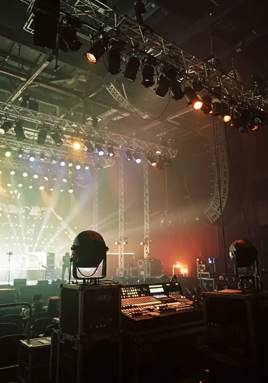 Photo of stage lighting controlled via Ethernet protocols and DMX converter
