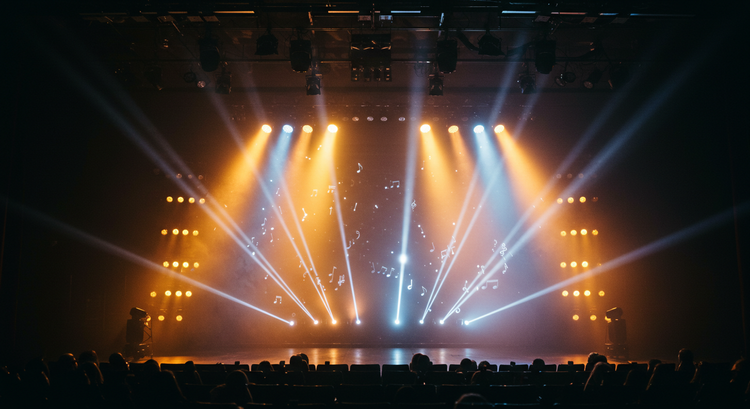 Lighting score concept – theater stage with light and music in harmony.