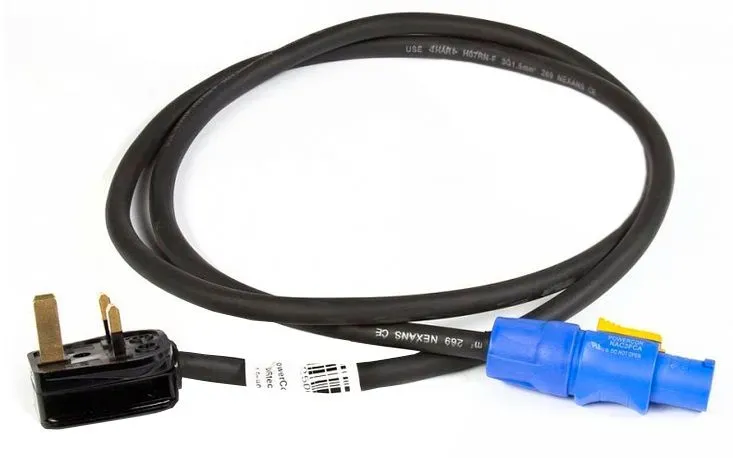 powerCON to Type G power cable, 1.5m A 1.5m power cable with powerCON and Type G plugs for European power connections.
