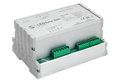 8/16 bit universal 12-24V DC with RDM functionality constant voltage DMX LED controller for DIN rail installation Sundrax Entertainment
