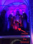 Close-up of the RadioGate Solid receiver integrated inside the unique 1708 organ by Matthias Dropa at St. Michael's Church, highlighting wireless lighting control in a historic setting.